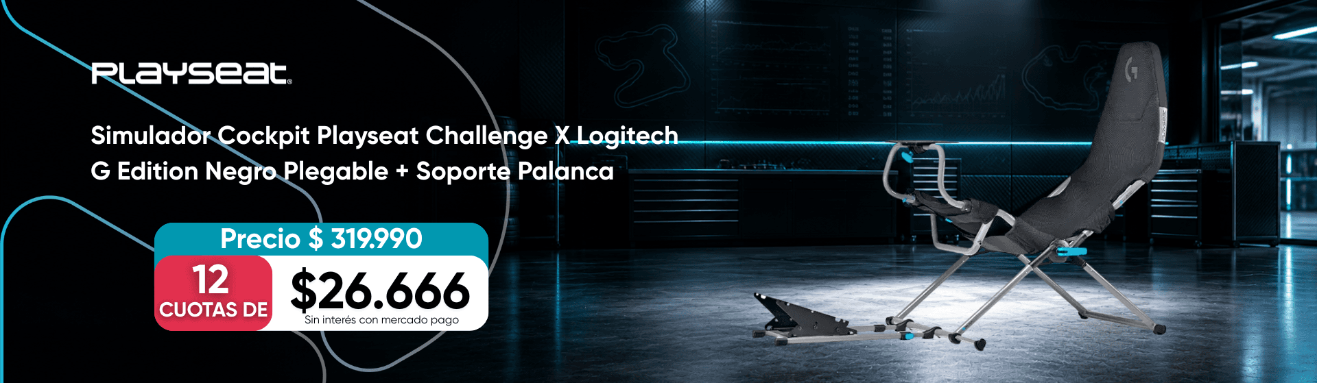 Simulador Cockpit Playseat Challenge X Logitech G Edition Negro Plegable